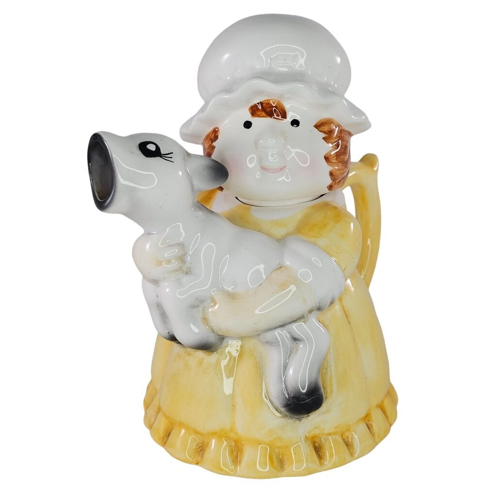 Vintage Lillian Vernon Lady Holding Calf Ceramic Teapot Pitcher *Chip*